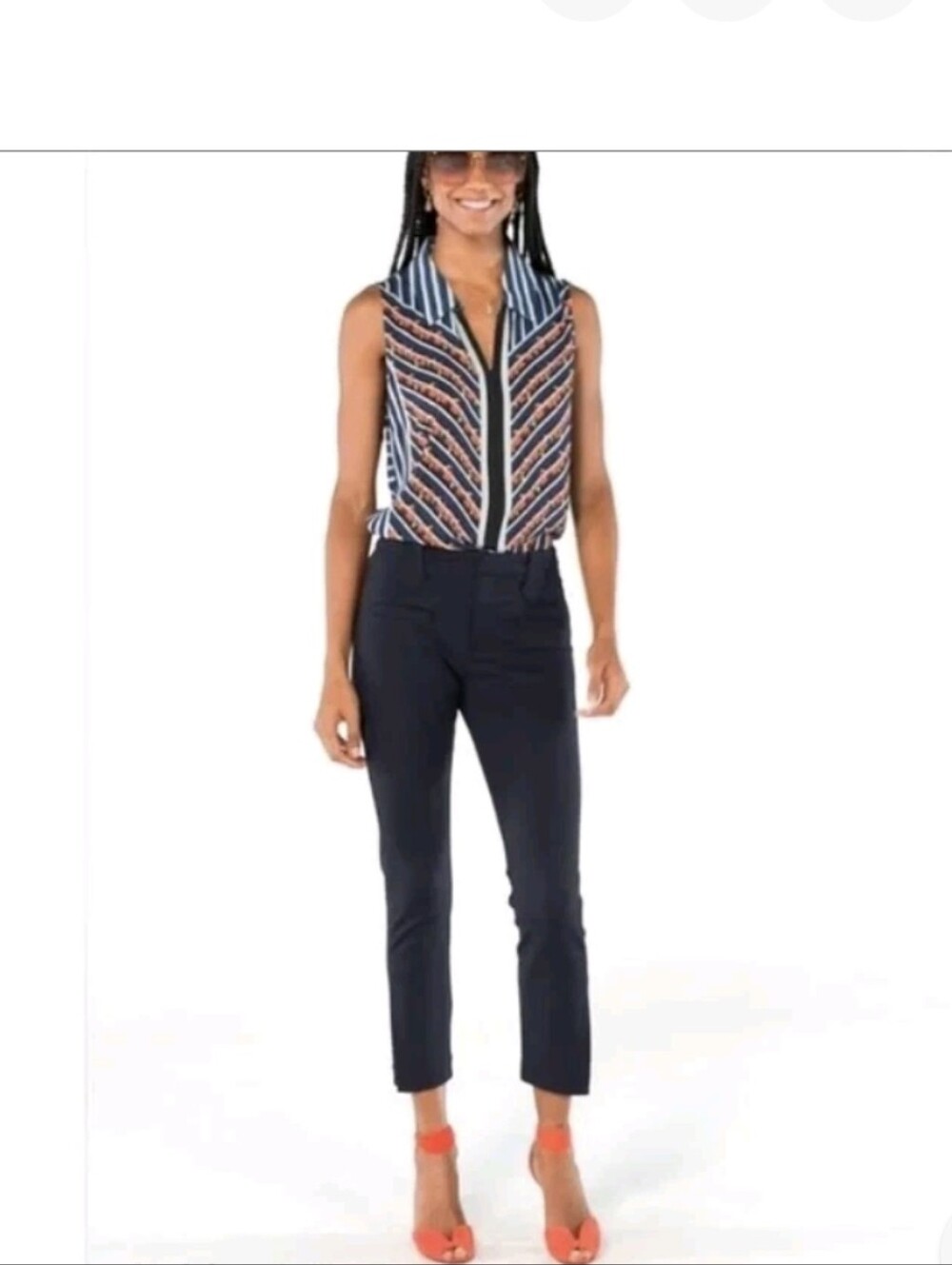 CAbi Navy Ankle Crop Tapered Dress Pants